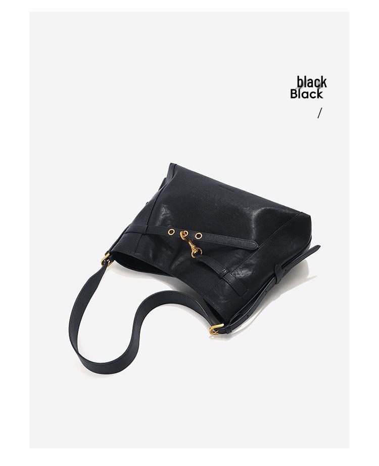 Genuine Cowhide Leather Tote Bag, Black, Crossbody Shoulder Bag for Women - Large Capacity, Simple Design for Work and Commute