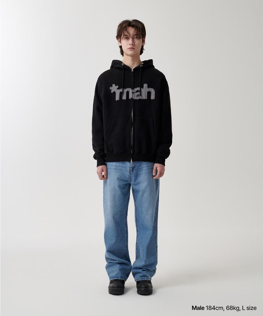 Mahagrid Mah Cut Off Applique Zip-Up Hoodie Black(Mg2Fsmm492A)