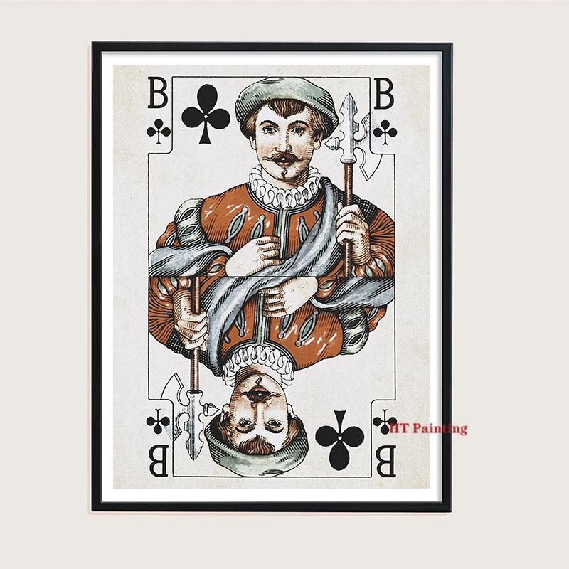 

Винтажный покер, туз червей, игральные карты, холст, картина, королева и король, настенные художественные фотографии, домашний декор для комнаты, клуба, бара, паба, без рамы 30x40cm No Framed
