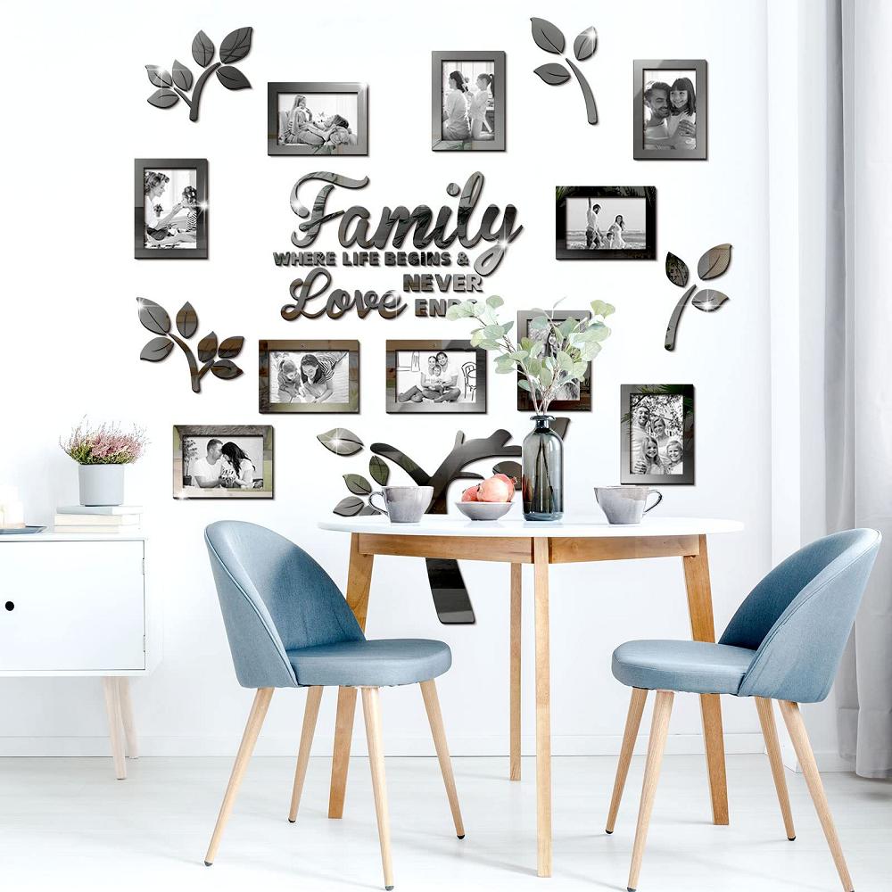 Family Tree 3D Mirror Wall Stickers Acrylic Picture Frame DIY Photo Frame Decal Decorations for Living Room Home Art Decor