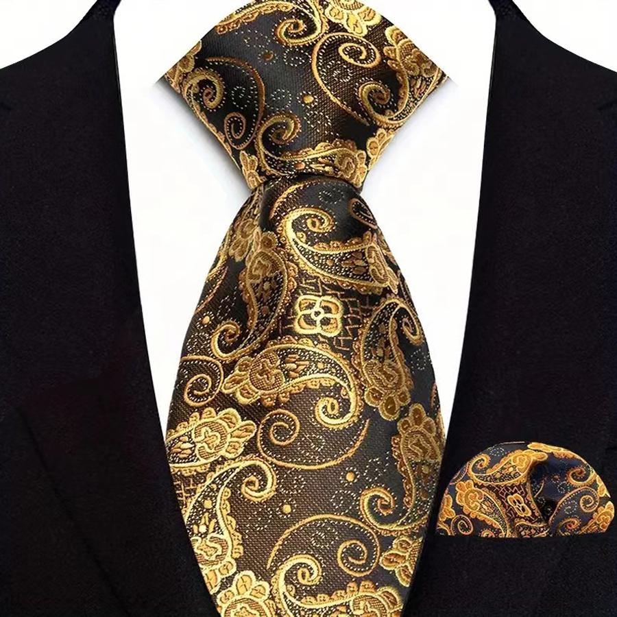 Sada pánskych kravát Luxusná Paisley Kvetinová kravata Business Formálna kravata Vreckovka Sada Pre Svadobné Párty Obleky Doplnky brown