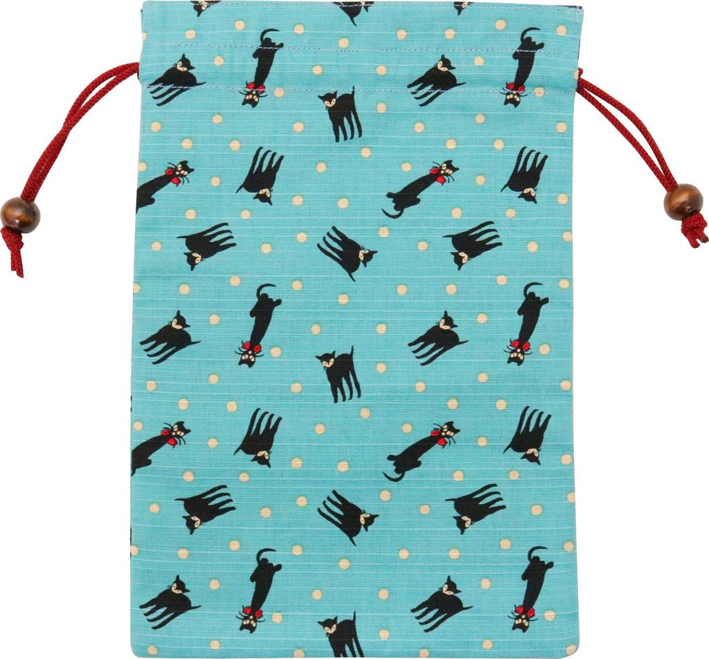 Kyosuke Made In Japan Drawstring Bag for Goshuincho Stamp 18 X Yumeji Black Cat Blue (Temple Book), Cotton, 26.5cm, Pouch/Case, Design,