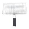 BBQ Grilling Basket Stainless Steel Folding Reusable Heat Resistant Wooden Handle Barbecue Rack for