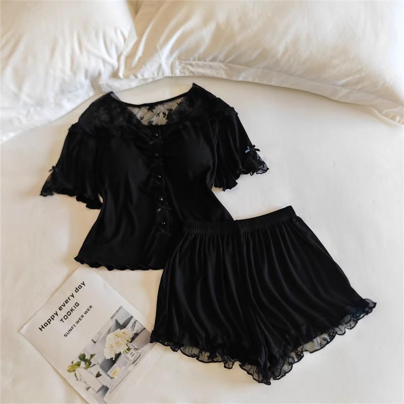 Women's Summer Modal Pajama Set with Chest Pad - Short Sleeve, Lightweight, for Spring and Autumn