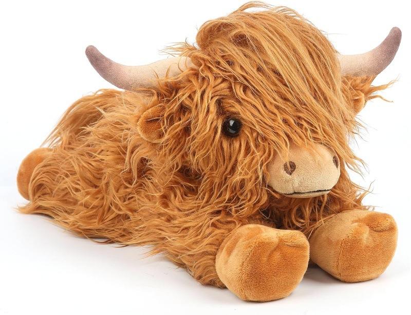 Highland Cow Plush Toy Fluffy Longhair Stuffed Animal Cute Soft Model for Kids Gift 30cm
