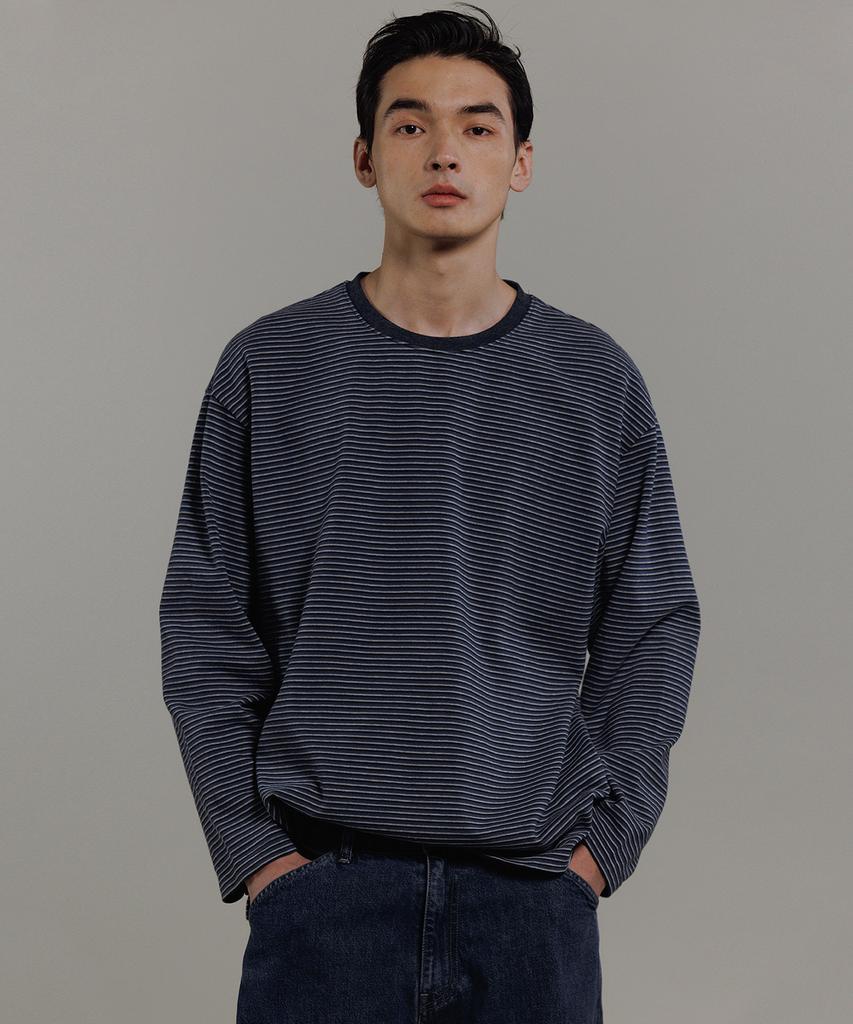 BLANKROOM Pencil Stripe Long Sleeve Tee_Indigo Blue