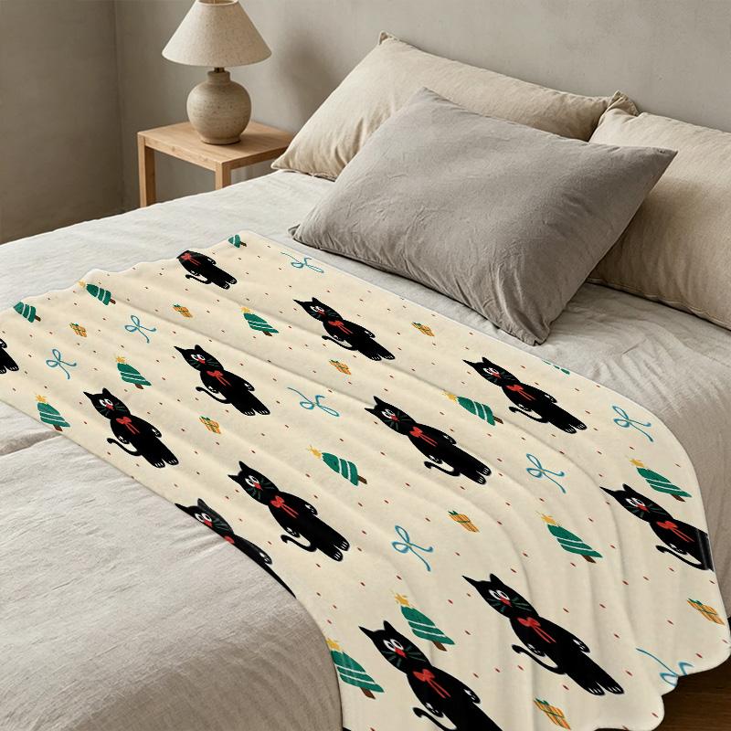 Black Cat Series Flannel Blanket | No-Shedding, Soft Cozy Throw for Home Lounging, Winter Warmth, Christmas & Halloween