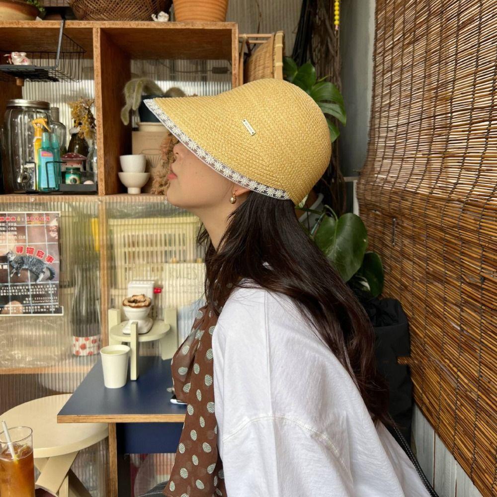 Weave Lace Straw Hat Daisy Equestrian Hat Elegant Outdoor Visor Cap  Vacation