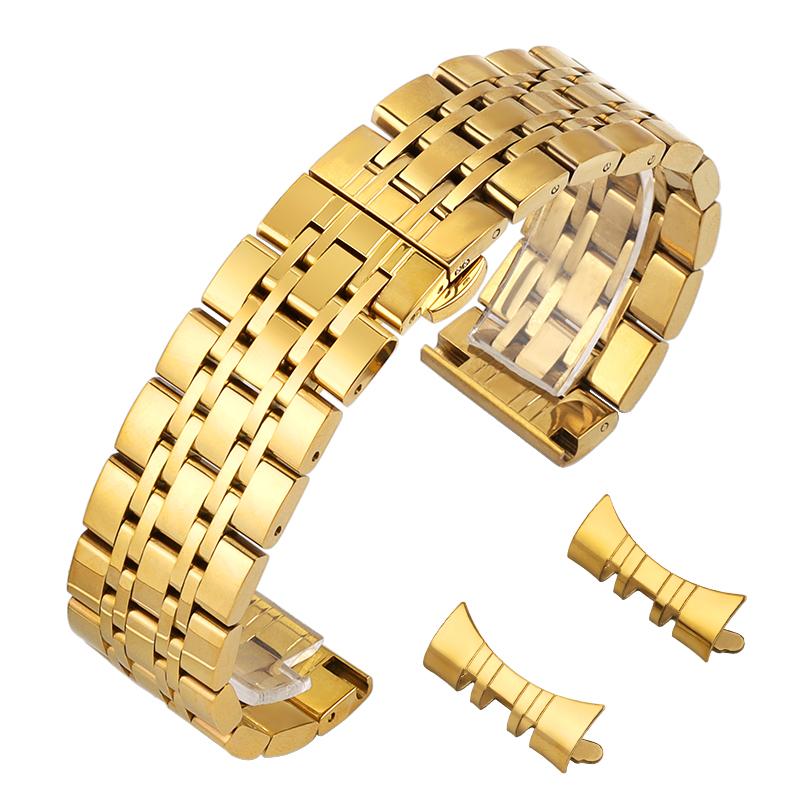 Edelstahl Uhrenarmbänder mit gebogenem Ende 22mm 20mm 18mm 16mm 14mm Armband für Herren Damen Uhrenarmbänder Butterfly-Verschluss Handgelenkgürtel