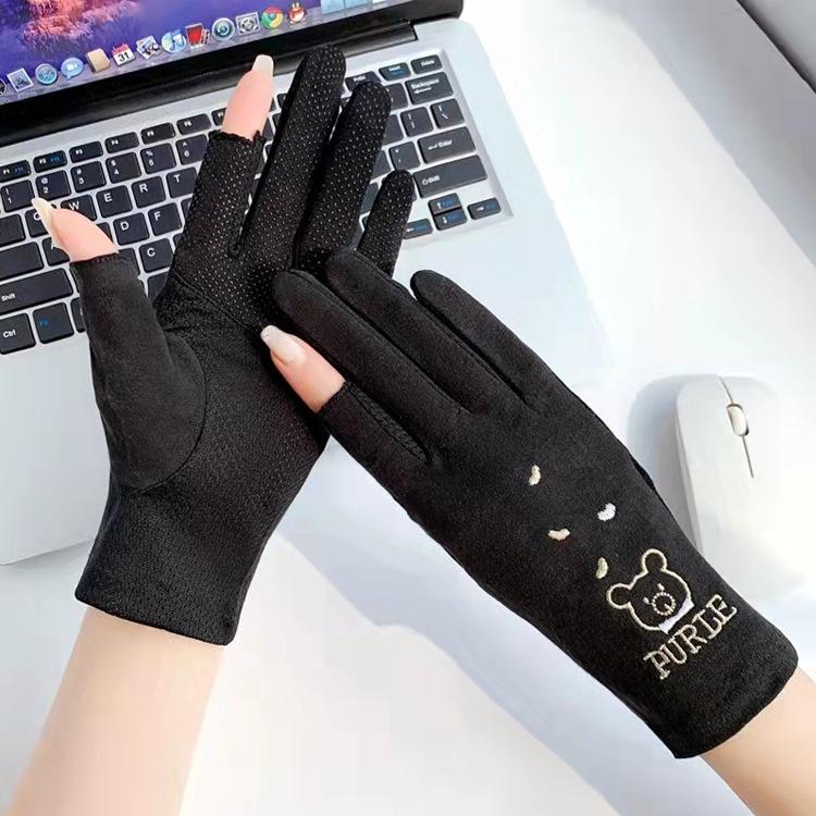 Women’s Cotton UV Protection Gloves, Short Breathable Summer Gloves, Anti-Slip Gloves for Cycling Driving Writing Gardening чёрный