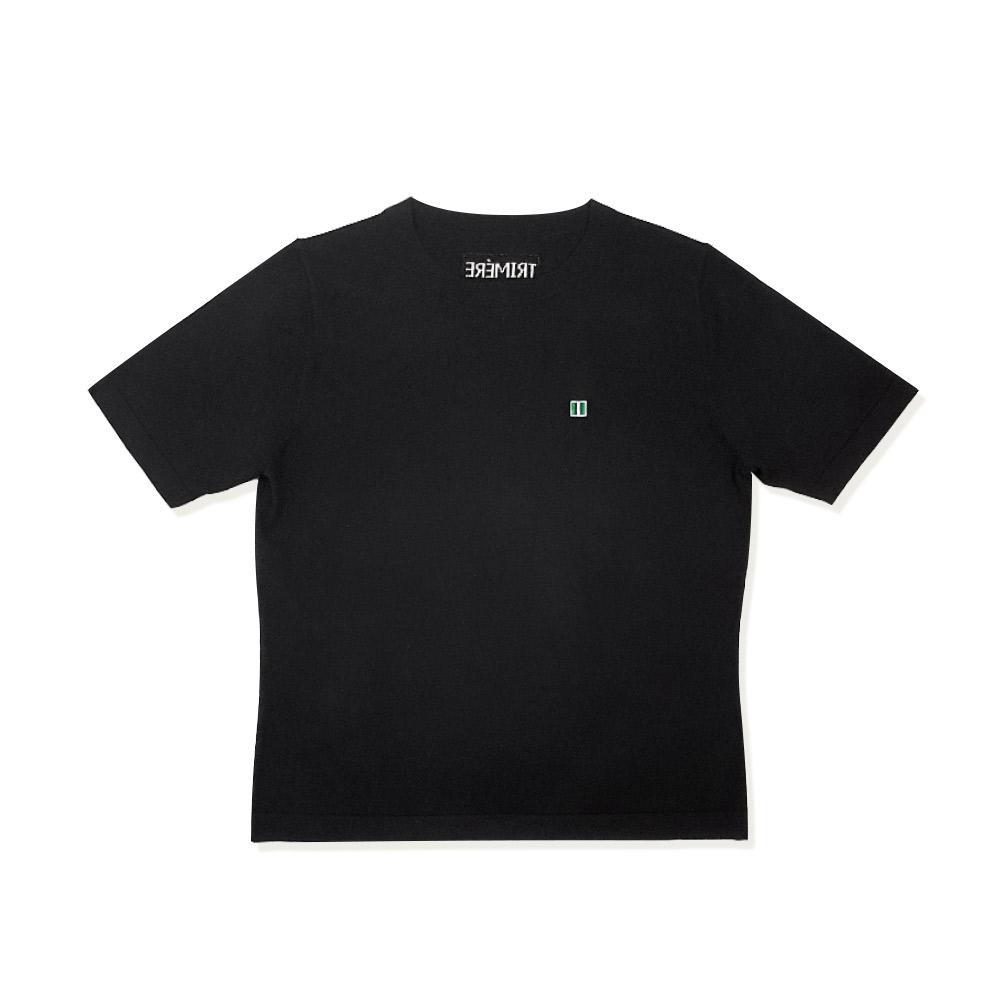 Trimer Logo Wappen Short Sleeve Round Knit Woman Black