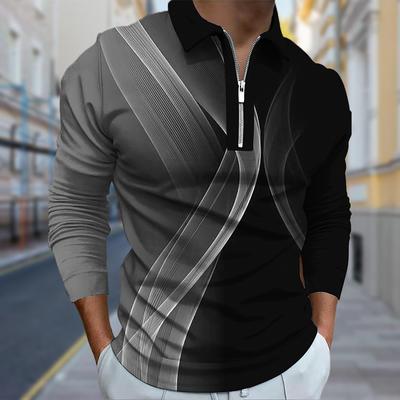 Polo Shirts Men Long Sleeve Twisted Lines Print New Men s Polo Shirt Long Sleeve Zipper T-shirt Top S
