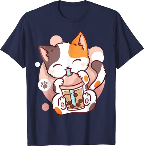 Cat Boba Tea BubbleTea Kawaii Anime Japanese Neko Girl Teen TShirt Y2k Cute Cartoon Unisexga Graphic Clothes Novelty Personality