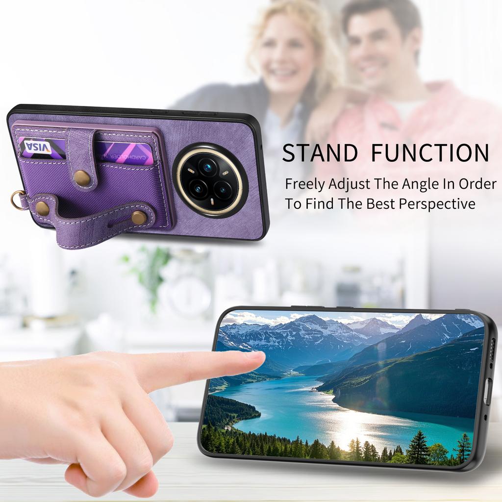 For Realme 14 Pro 5G Retro PU Leather Back Cover with Card Holder and Wristband Kickstand