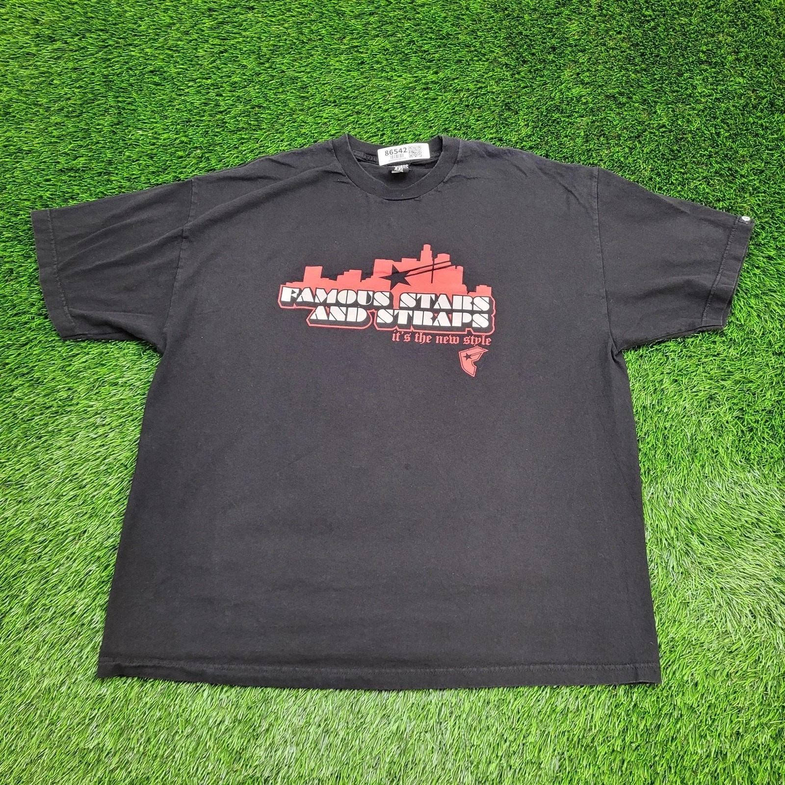 Винтажная рубашка Y2K Famous-Stars-And-Straps 2XL 25x29 Черная 4XL