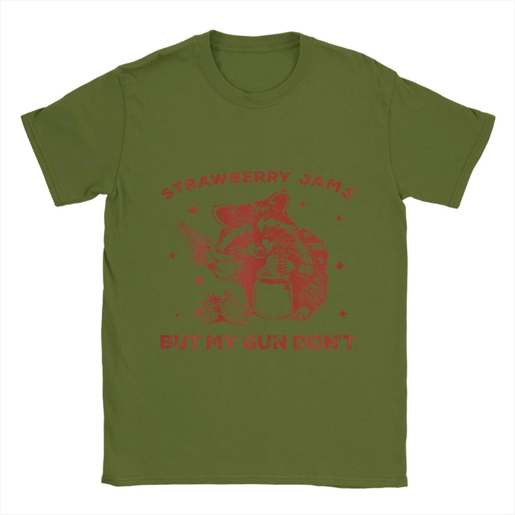 Men Strawberry Jams But My Don't Funny Raccoon T Shirt 100% Cotton Tops Novelty Short Sleeve O Neck Tee Shirt Printed T-Shirts