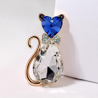 Crystal Cat's Eye Stone Brooch – Cute Cartoon Cat Pin Accessory for Women