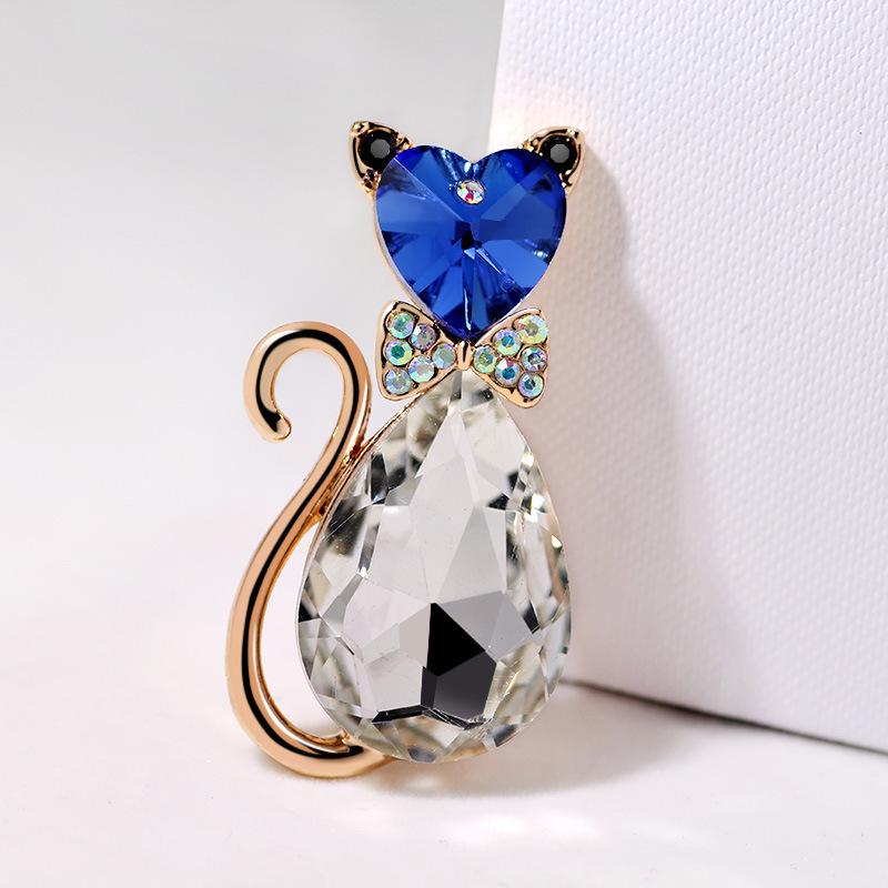 Crystal Cat s Eye Stone Brooch – Cute Cartoon Cat Pin Accessory for Women
