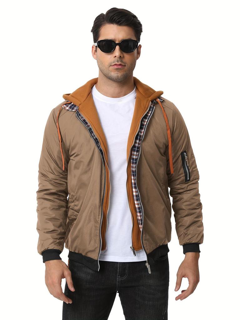 Men's Thick Solid Color Hooded Jacket for Spring, Autumn, and Winter - Air Force Style Casual Wear