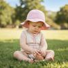 Baby-Sonnenhut 3-18 Monate Weißer Baumwoll-Eimerhut mit verstellbarem Kinnriemen Atmungsaktive Fischerkappe für Jungen und Mädchen