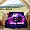 1PC Custom Name Skull Headphones Artwork Outdooor Flannel Blankets Patterns Throw Blanket All-Season Soft Gift for Couch, Bed, Camping Gifts