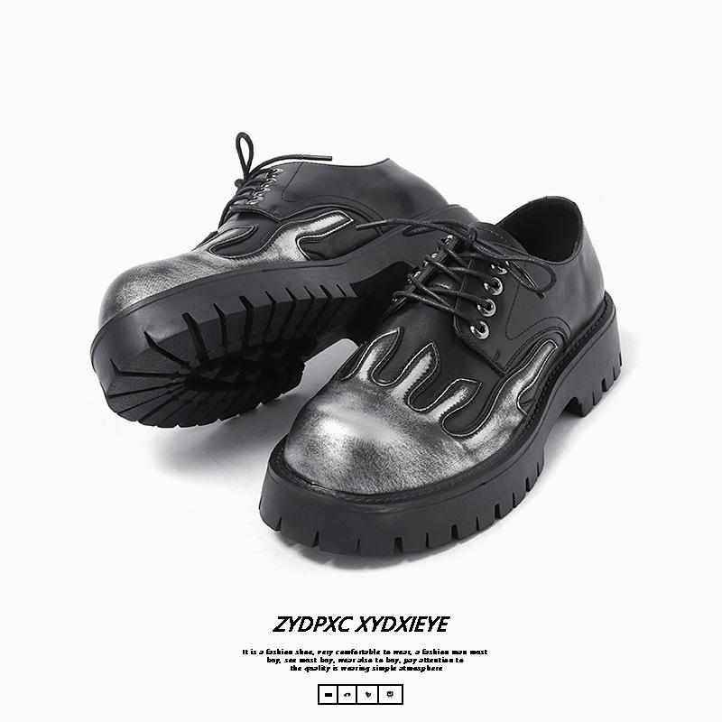 Davy Plamenový Design Silná Podrážka Trendy Boty 2024 Jaro a Podzim Nové Retro a Opotřebované Barevné Ležérní Kožené Boty s Velkou Špičkou