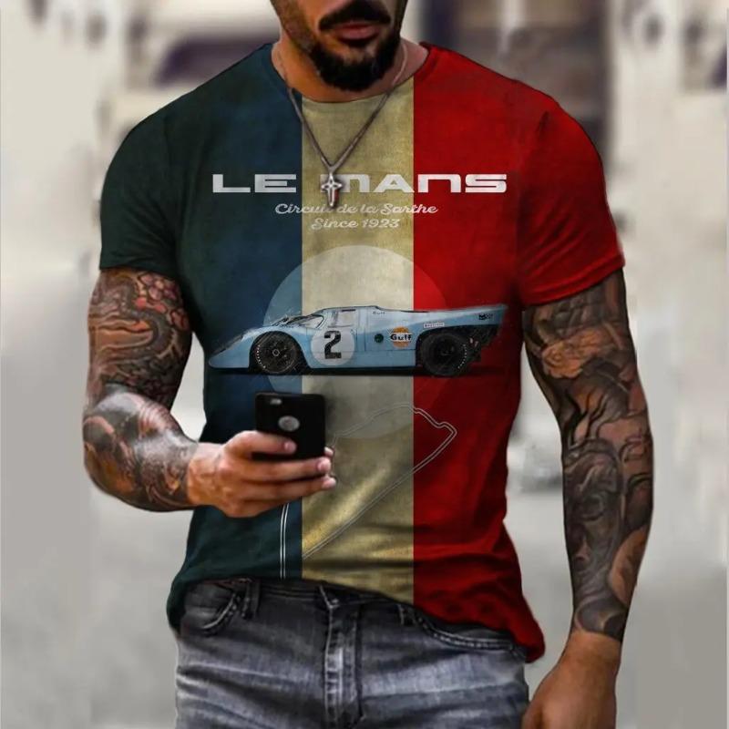 Men's Tshirt Lemans Car Vintage Pattern T shirts Summer Oversized Casual Tees Short Sleeve Tops Men Clothing