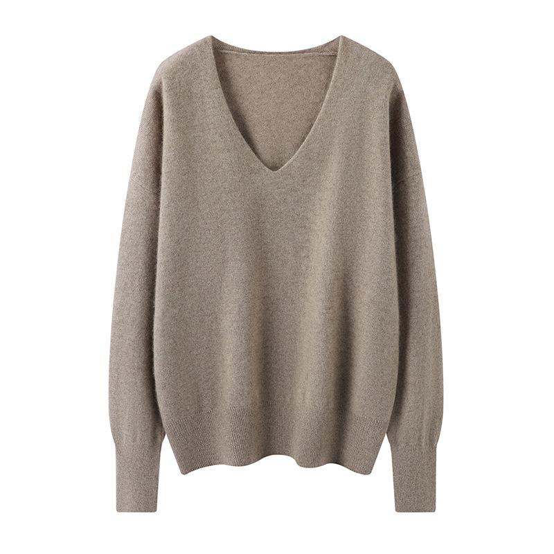 Autumn And Winter New V-Neck Cashmere Shirt Women'S Pullover Knitted Bottoming Shirt Women'S Fashion Versatile Sweater Women
