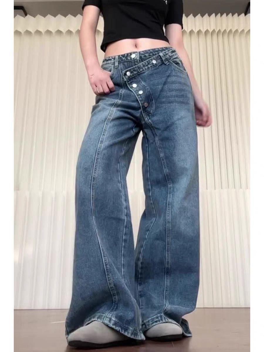 

Женские джинсы ретро пэчворк клеш в пол на весну 2025 года с нерегулярным рядом пуговиц Medium
