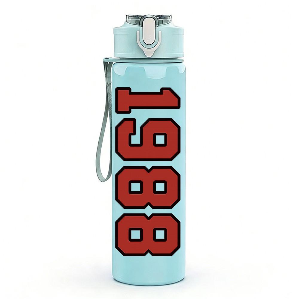 1PC Number 1988 Bold Text 750ml Color Plastic Sports Water Bottle Leakproof Flip Straw Lid Suitable for Sports Office Home Use