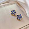 Women Rhinestone Flower Pendant Necklace and Earrings Set for Women Crystal Floral Jewelry Wedding Party Gift Blue