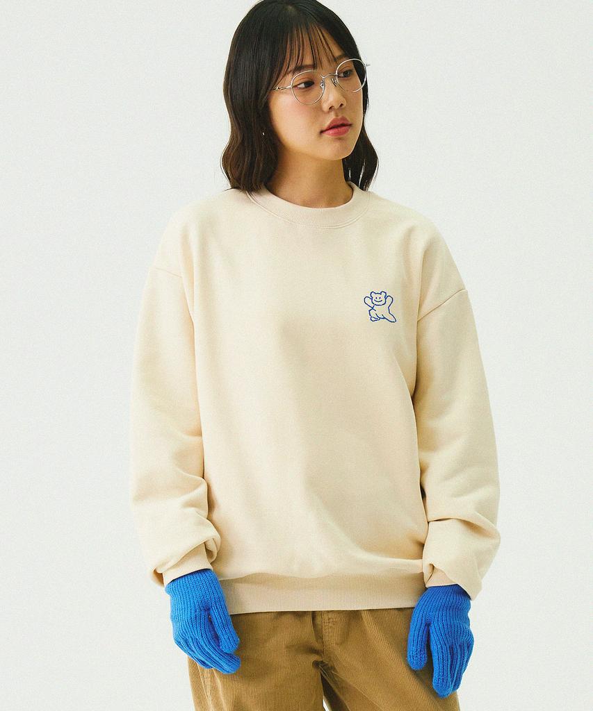 GRAVER [Unisex] Small Line Bear Smile Sweatshirt_Cream