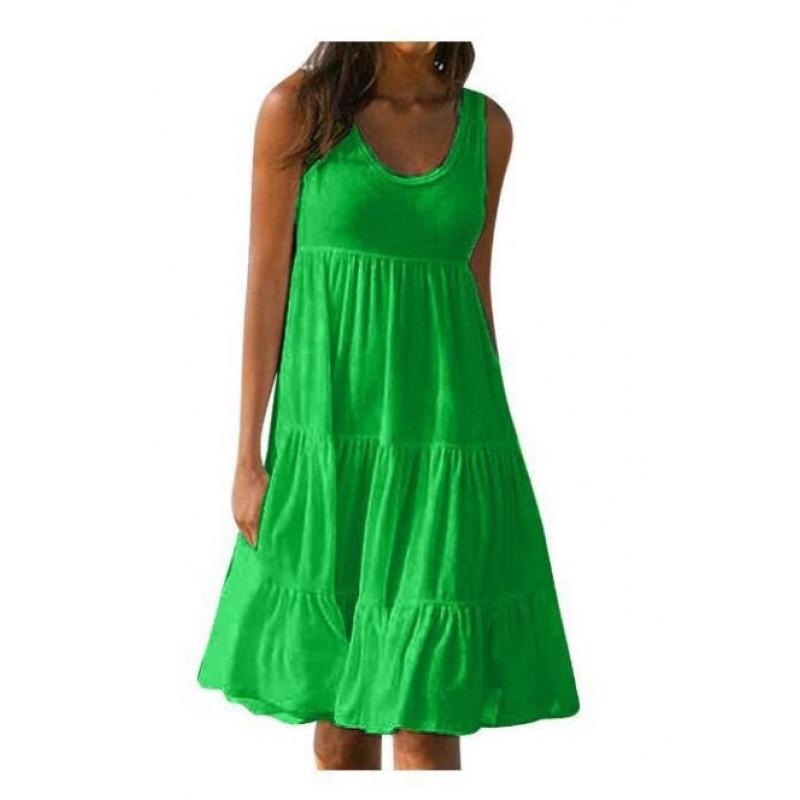 Women's Sleeveless Round Neck Spliced Beach Dress, 7 Colors, 8 Sizes