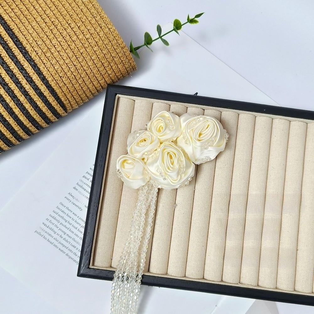 Crystal Beads DIY Decor Accessories Tassel Details 3D Fabric Flowers For Dress