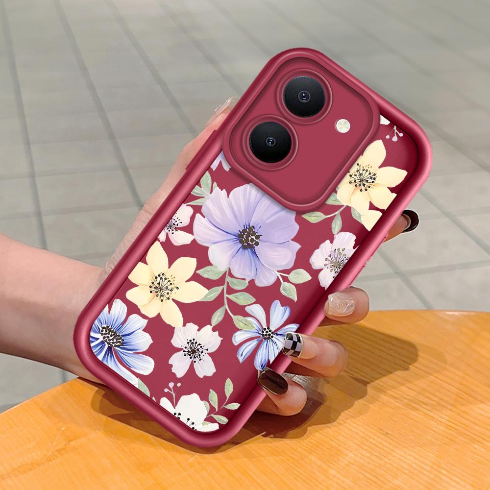 

Мягкий силиконовый квадратный чехол с рисунком лестницы для телефона, полное покрытие, противоударный защитный резиновый чехол для камеры для Vivo Vivo Y16 темно-красного