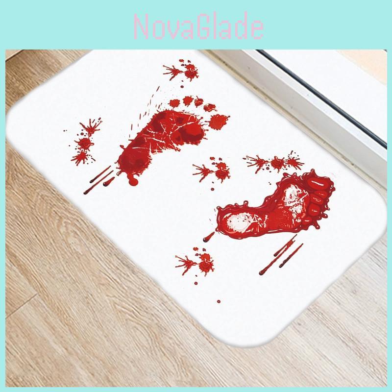 Halloween Cartoon Door Mat With Blood Footprint Pattern For Home Entryway Decor