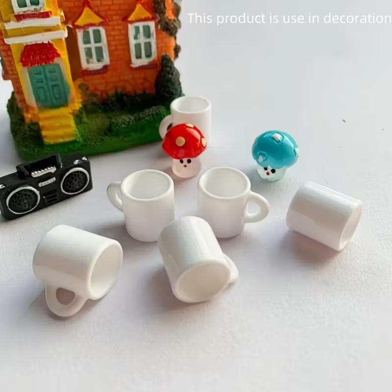 20 Mini White Resin Coffee Mug Pendants - Adorable Charms Suitable for Jewelry, Chains, Hair Accessories, and Dollhouse Decorati