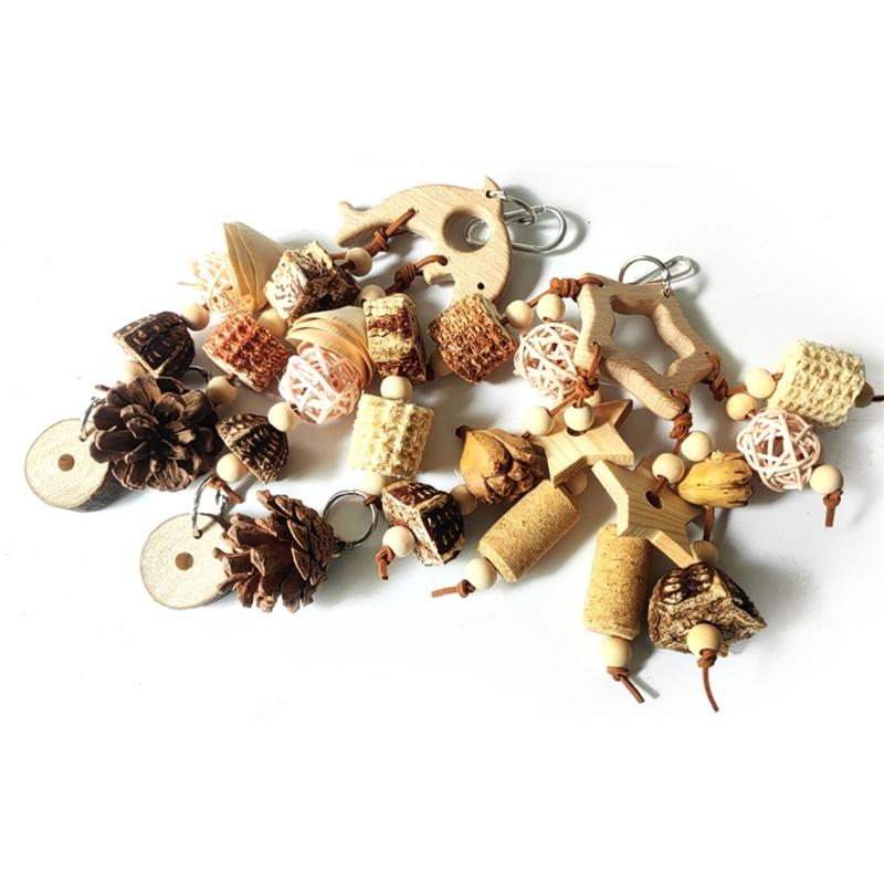 Bird Cage Hanging Toy With Natural Ball Safe Wooden Parrots Chewing Toy For Mental Stimulation