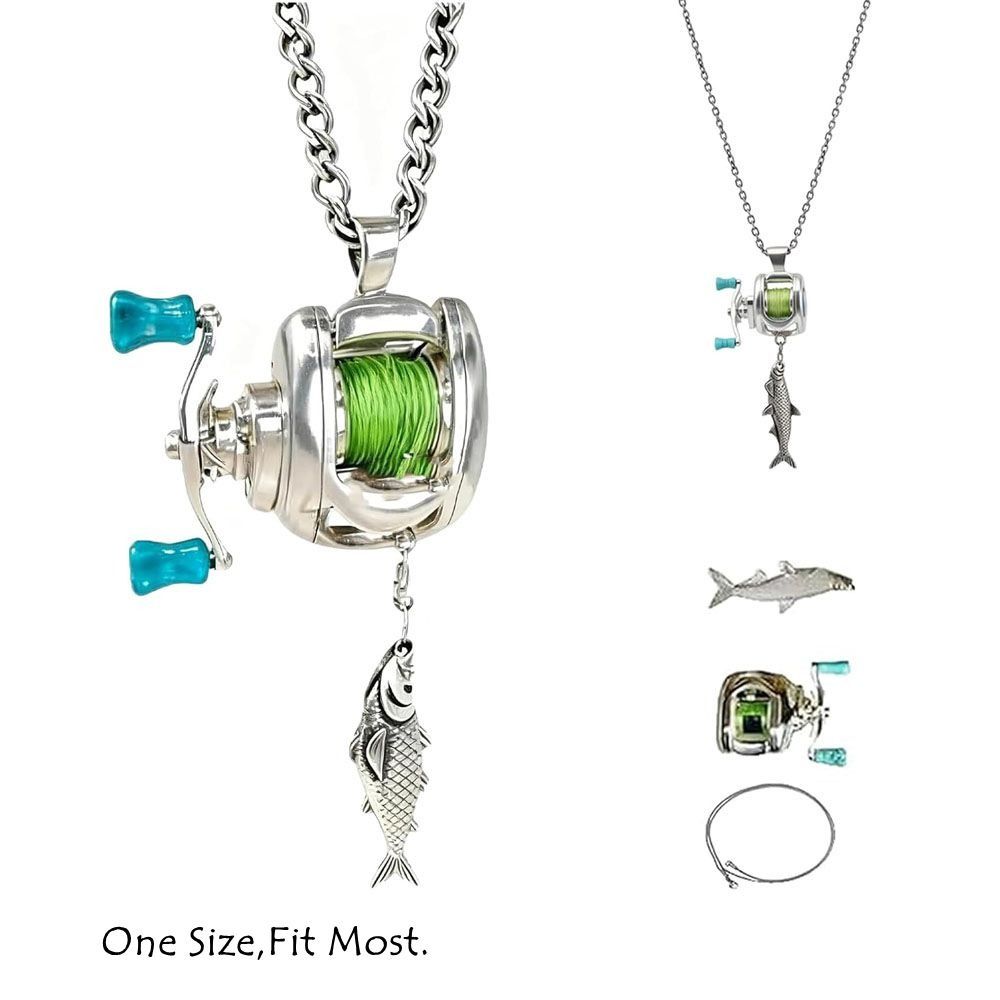 Creative Gift with Rotatable Handle Mini Fishing Reel Necklace Alloy DIY Fishing Reel Ring Backpack Keychain Jewelry Accessories