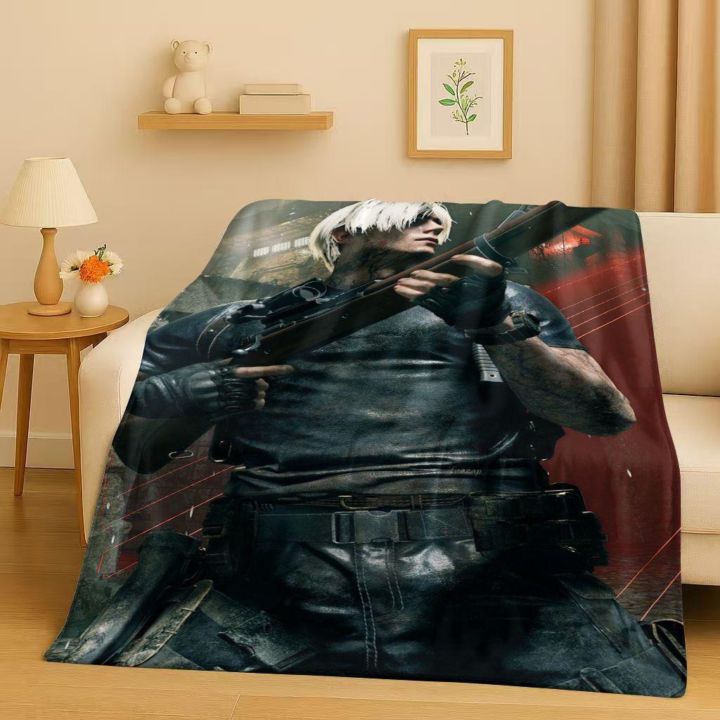Leon R-Resident Evil Game Cartoon Gamer Flannel Blanket,Ultra Soft Warm Plush Throw for Home Bedroom Bed Sofa Cover Picnic Kids