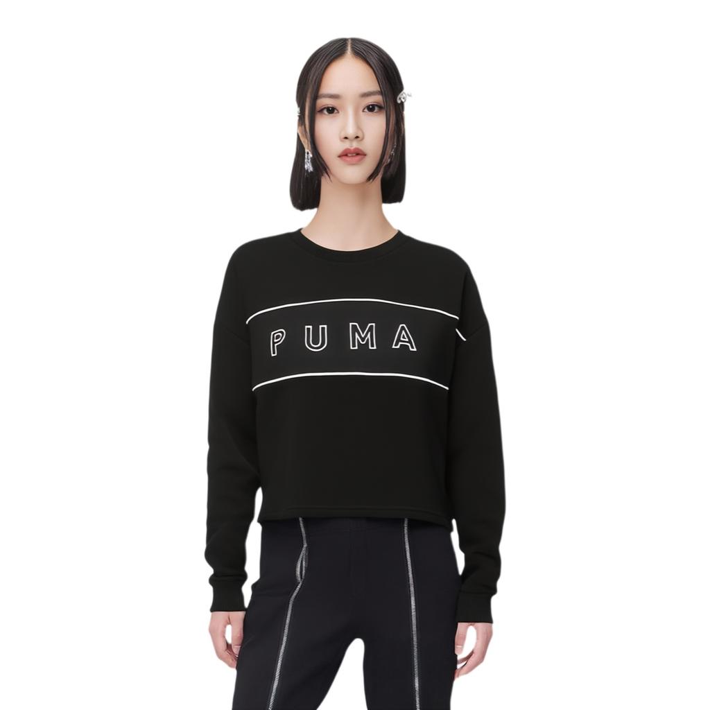 (WMNS) PUMA Style Logo Round-neck Swea Black Women's 587163-01