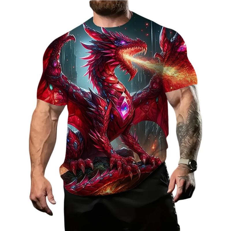 Men's Fashion T-Shirt Summer Hot Item Cool and Stylish 3D Printed with Dragon Pattern Street Trend Daily Casual Sports Style