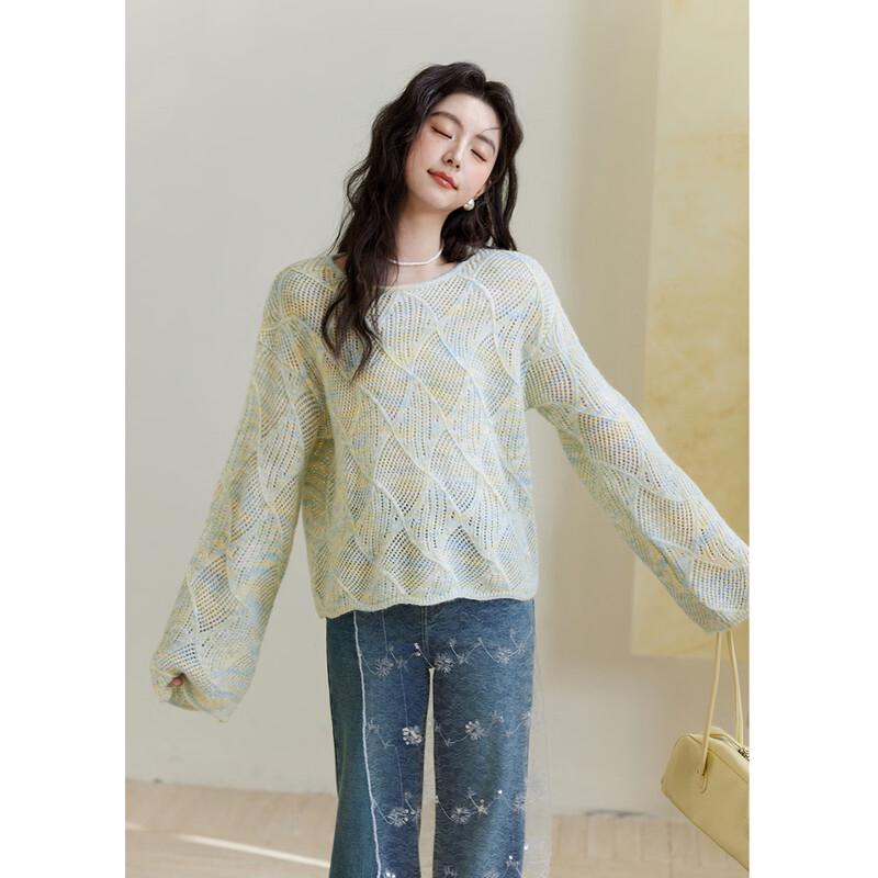 Mishow Women's Wool Blend Diamond Hollow Knit Top