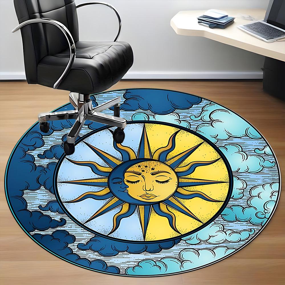 1pc Sun Moon Office Round Area Rug,  Mat Suitable For Office, Under Office Chairs Bedroom Living Room Home Decor, Room Deco