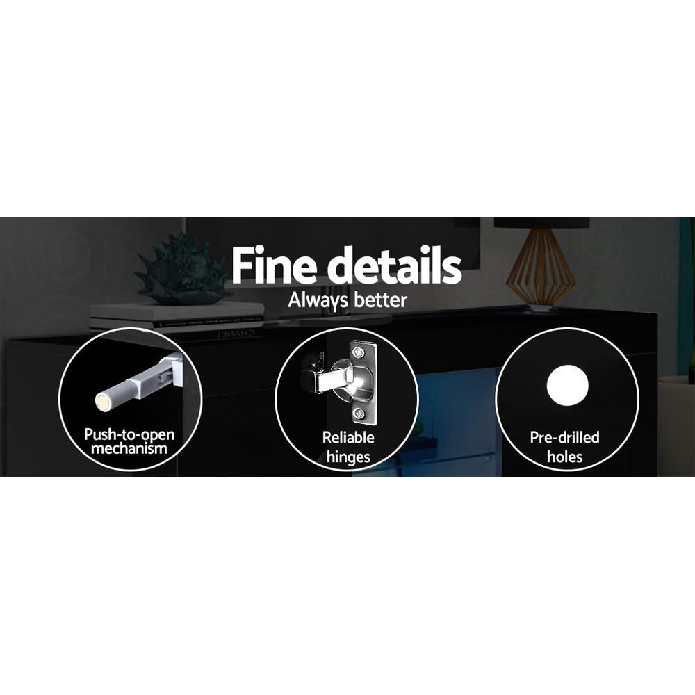 TV Stands & Entertainment Units Artiss Tv Cabinet Entertainment Unit Stand Rgb Led Gloss 3 Doors 180Cm Black