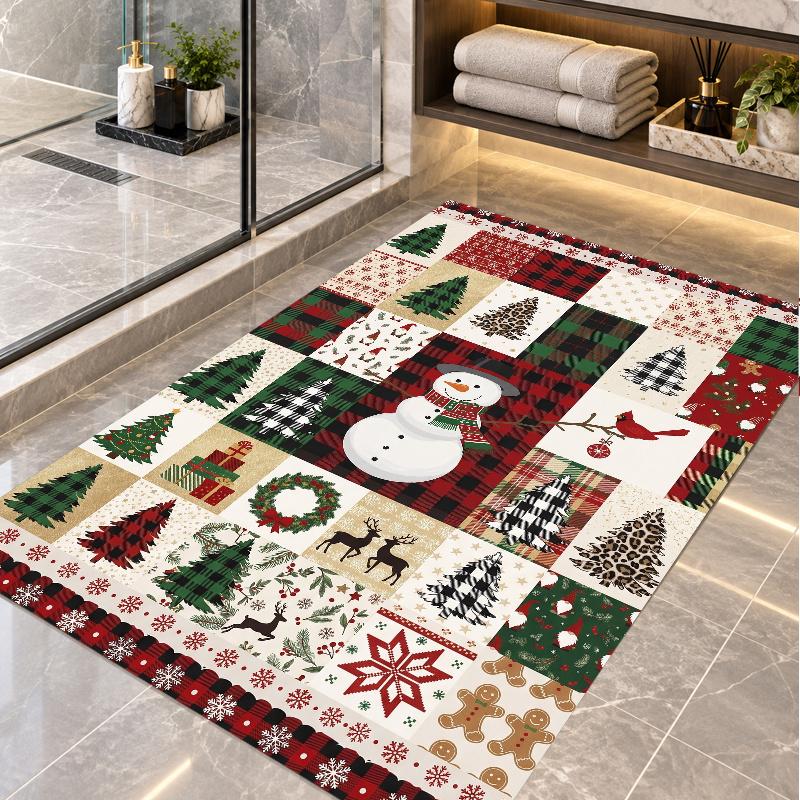 Tappeto da Pavimento a Tema Natalizio, Morbido Tappeto da Zona, Decorazione per la Casa Indoor di Natale per le Feste