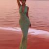 European and American Sleeveless Neck Deep V-neck Dress Sexy High-end Fishtail Skirt Long Dress Thin Light Luxury