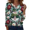 Women's Fashion Casual H Printed V-Neck Long Sleeve Decorative Button T-Shirt Tops