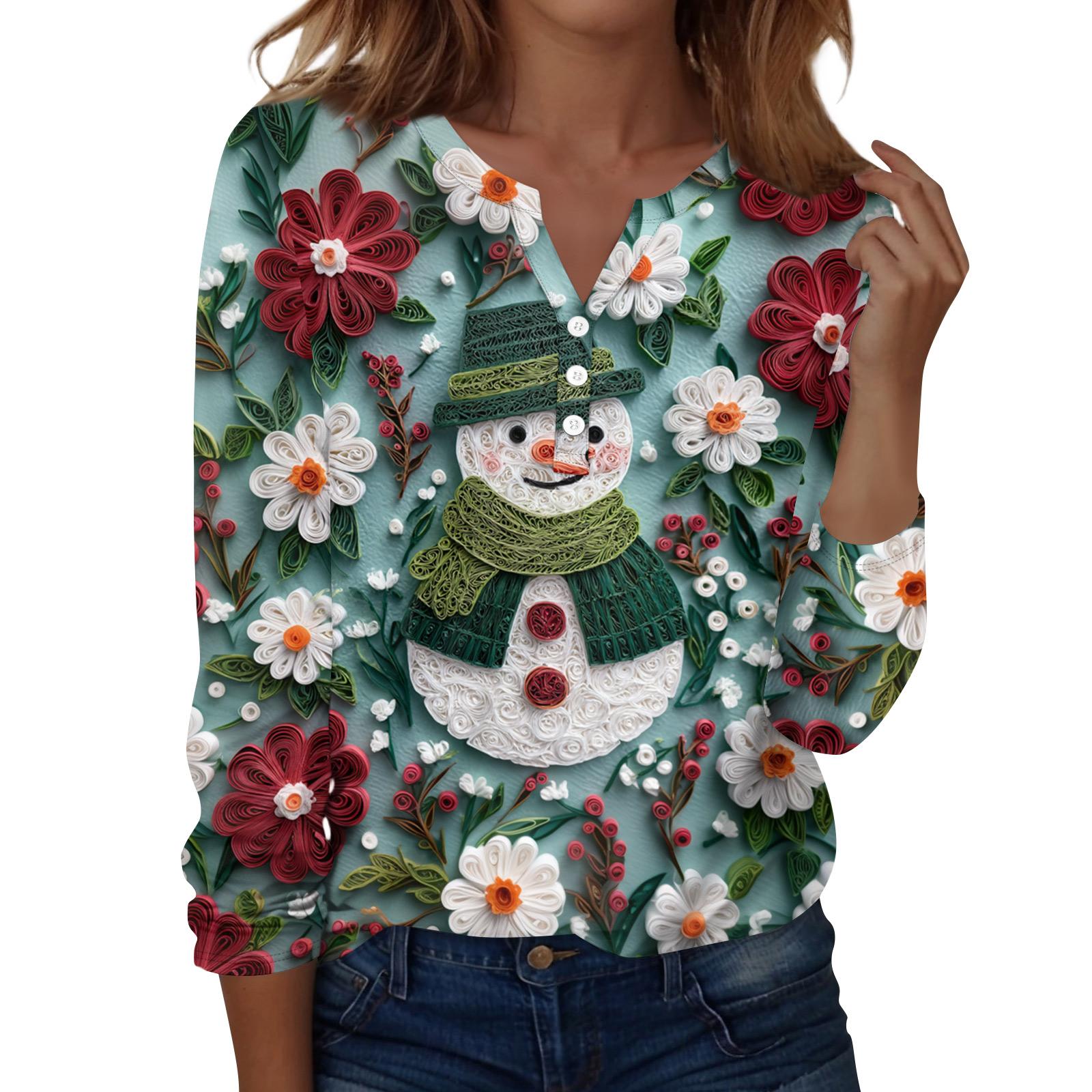 

Женская мода Повседневная футболка с V-образным вырезом, длинными рукавами и декоративными пуговицами XXXL