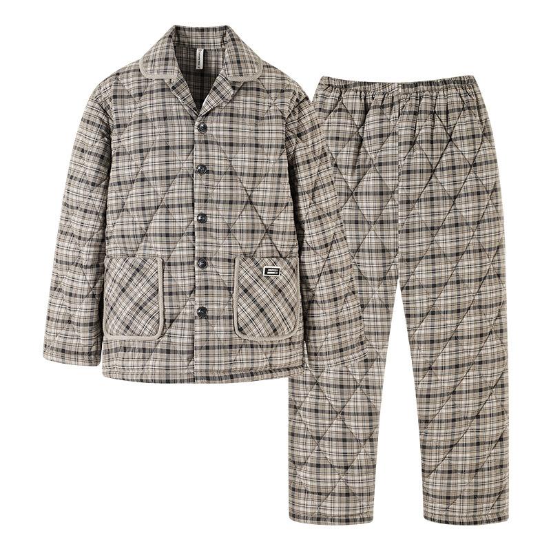 Pyjama d'hiver rembourré en coton épais à trois couches 100 % pur pour homme, veste rembourrée, vêtements d'intérieur chauds pour homme automne et hiver, grande taille